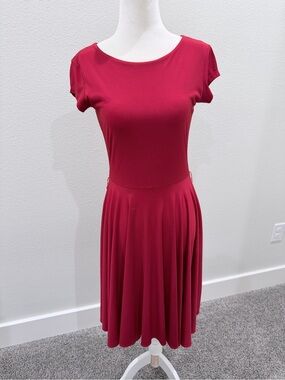 Michael Kors Short-Sleeve Fit-and-Flare Dress in Berry Red